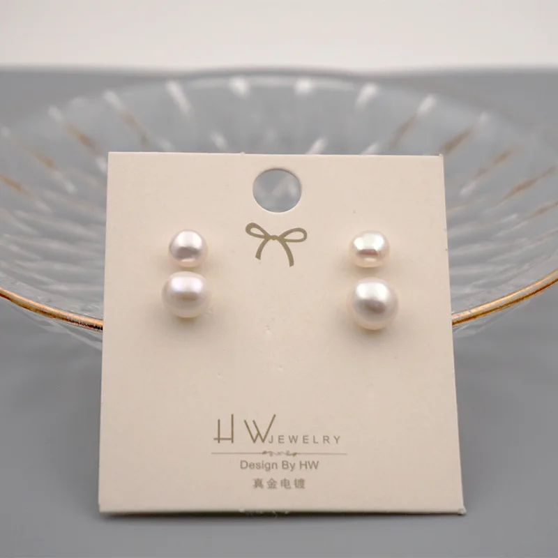 925 Sterling Silver Needle Fashion Round Natural Freshwater Pearl Stud Earrings For Women