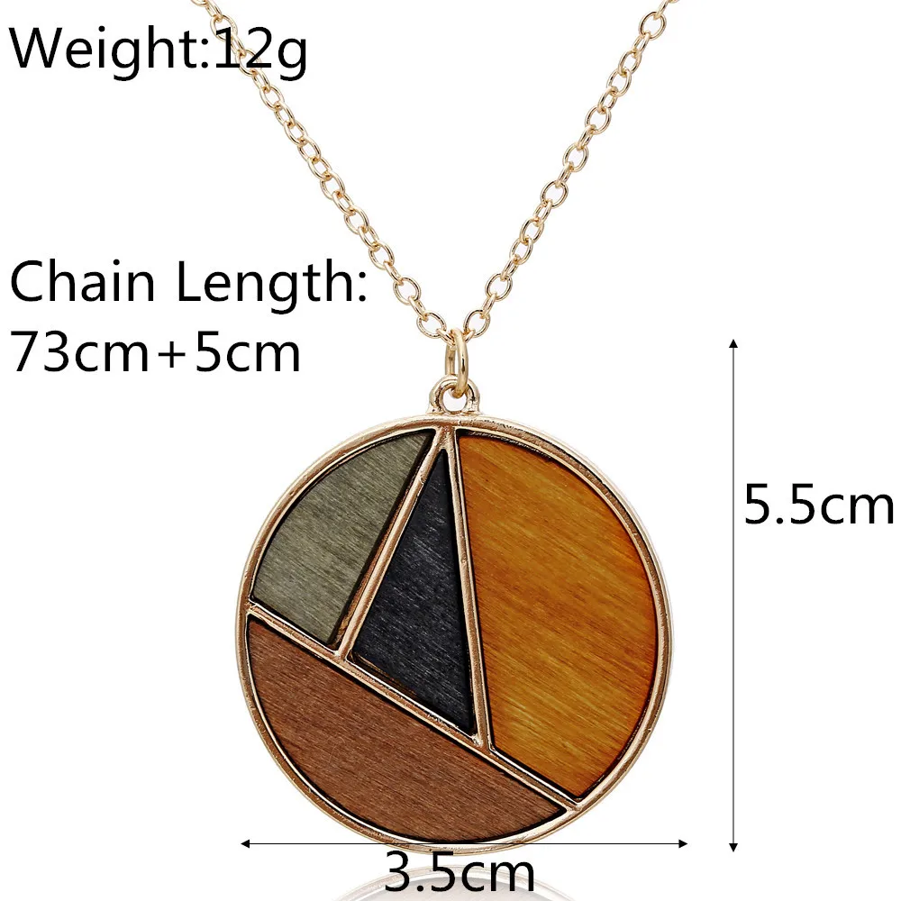 
Custom fashion girl elegant geometric circular wood contrast color set pendant necklace 