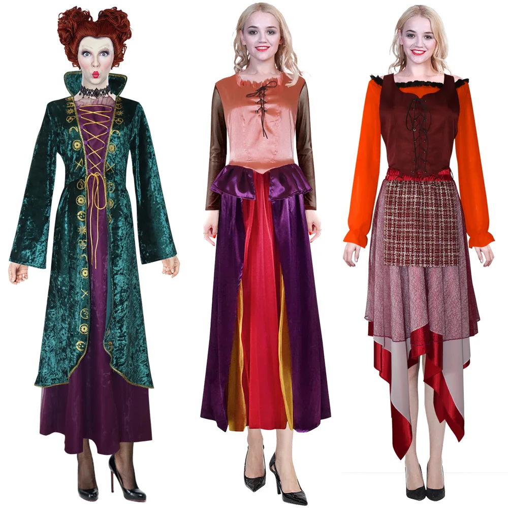 Movie Winifred Sanderson Sisters Cosplay Costume Witch Medieval Retro Dress Uniform Halloween Party Carnival Outfits Wig