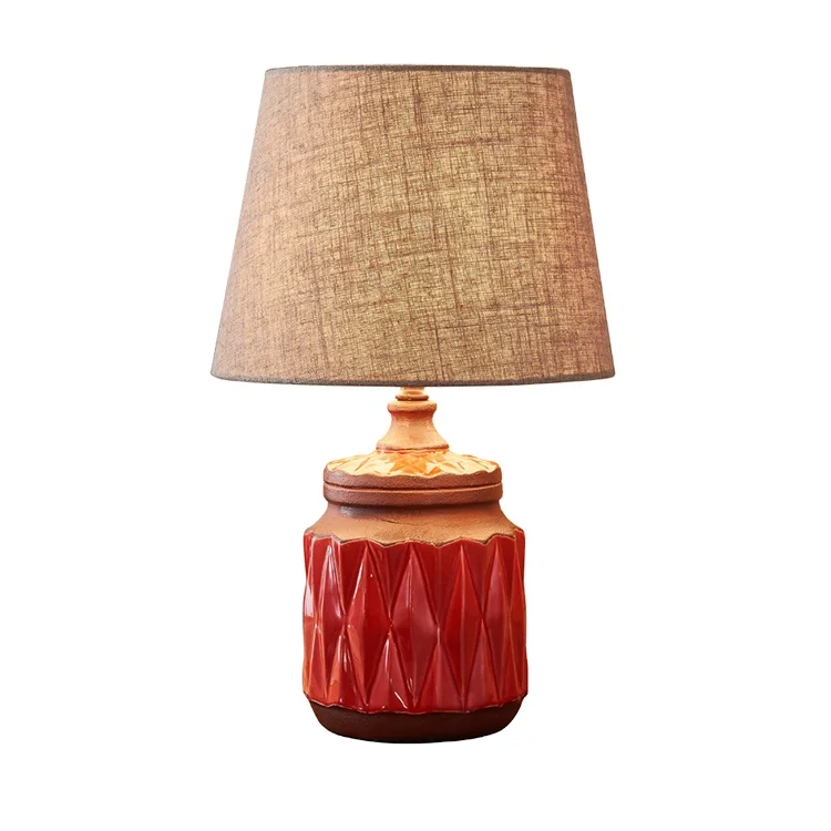 Гостиничная прикроватная Гостиная Ресторан Декор винтажные деревенские красные керамические настольные лампы для спальни