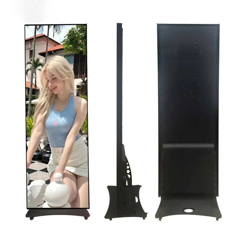 Односторонний светодиодный экран с колесами, напольное покрытие, 4G, Wi-Fi, подвижная зеркальная панель, плеер