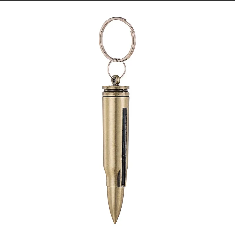 Creative bottle opener bullet key ring match lighter multi-function burning matches brass keychain with lighter can opener