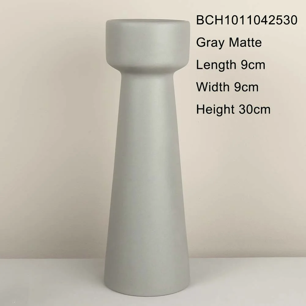 Gray Color Table Tall Tape Pillar Stick Candle Holder Ceramic