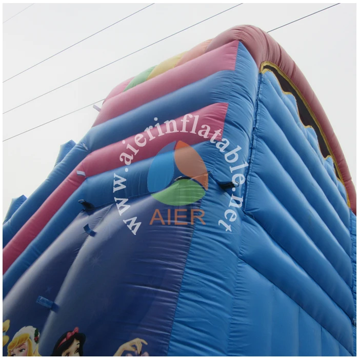 Commercial 0.55mm pvc inflatable pink princess water slide with swimming pool custom girls toys for sale