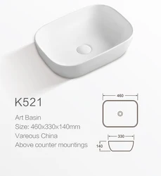 Commercial High Quality Ceramic Table Top Hand Wash Basin Sink Rectangle Bathroom Washbasin