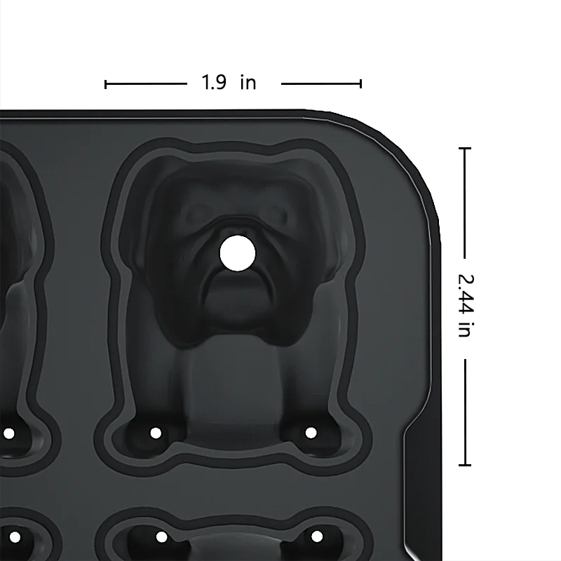 BHD New Arrival Bulldog Funny Shape Ice Cube Tray Silicone Sphere Ice Ball Mold Dog Face 3D Large Cube for Whiskey