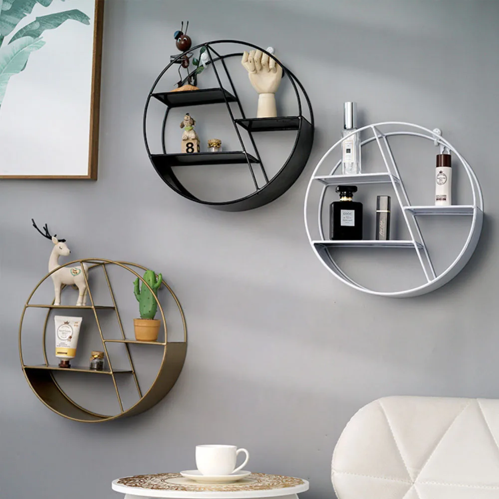 Durable Round Circular Storage Three-layer Metal Suspension Floating Shelf Wall Shelves Home Decor