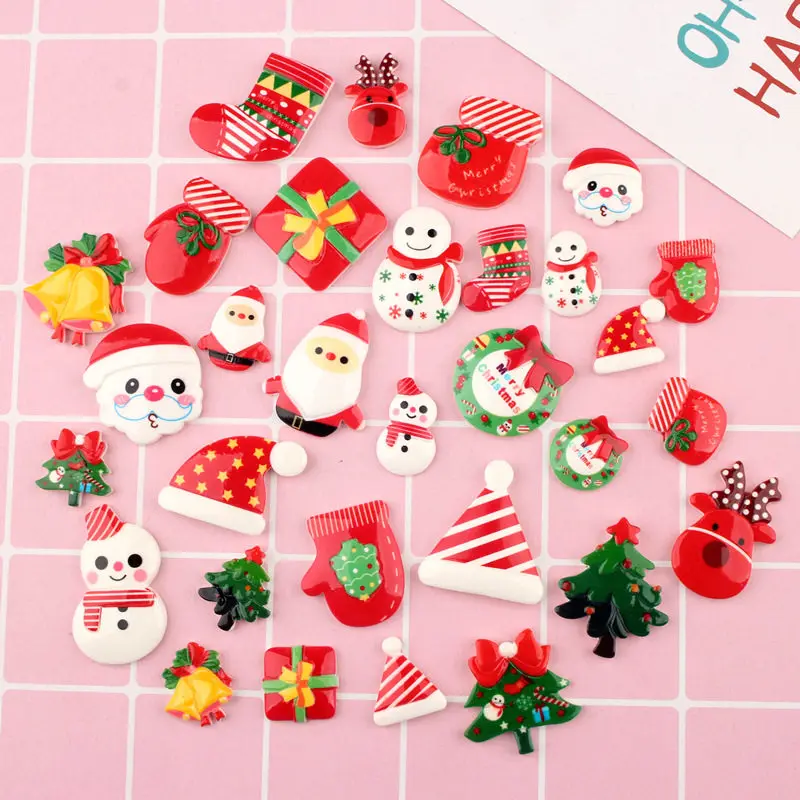 Christmas Decoration Charms Resin Flat Back Ornament for Christmas Tree Decoration DIY Accessories