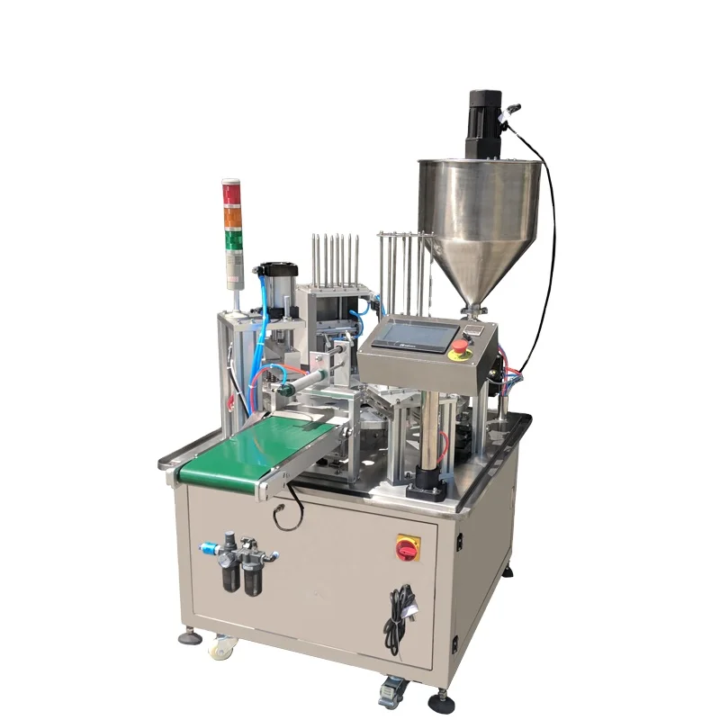 Industrial automatic rotary round or square cup filling sealing machine for juice milk water honey with alarm