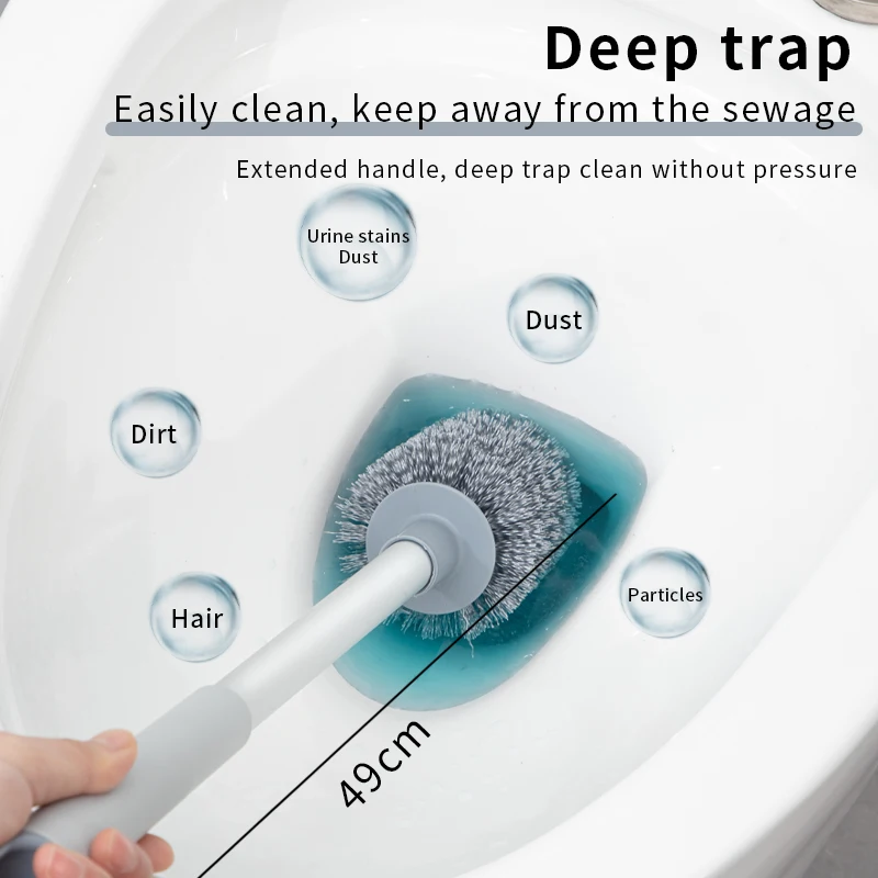 Bathroom Cleaning Tool Cleaning Brush Wall Hanging Soft Bristle Toilet Brush With Aluminum Long Handle