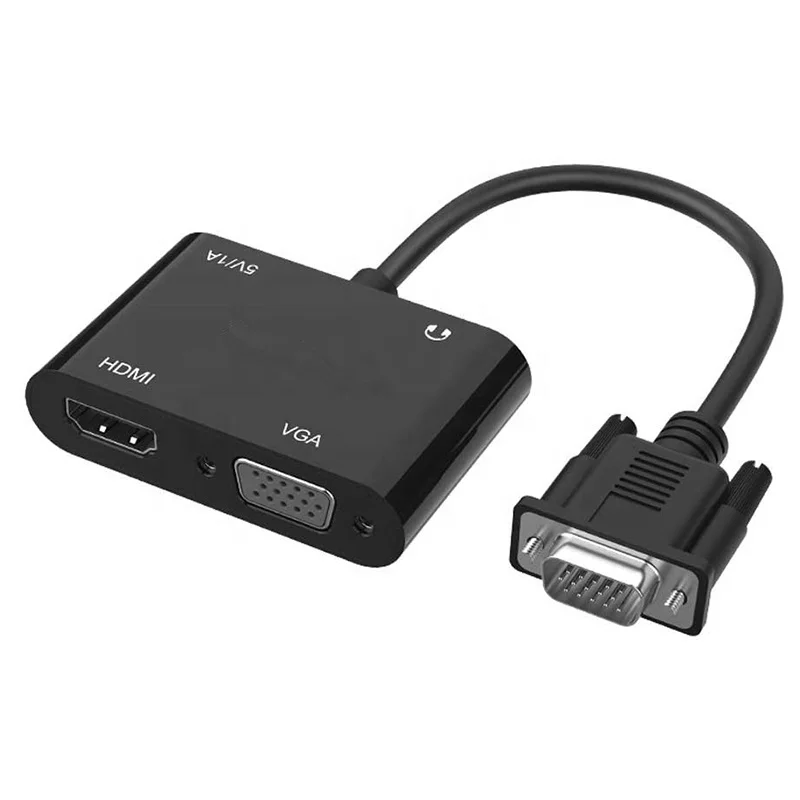 2 In 1 VGA To HDMI VGA Cable Adapter Video Converter Splitter With 3.5MM Audio Support For PC