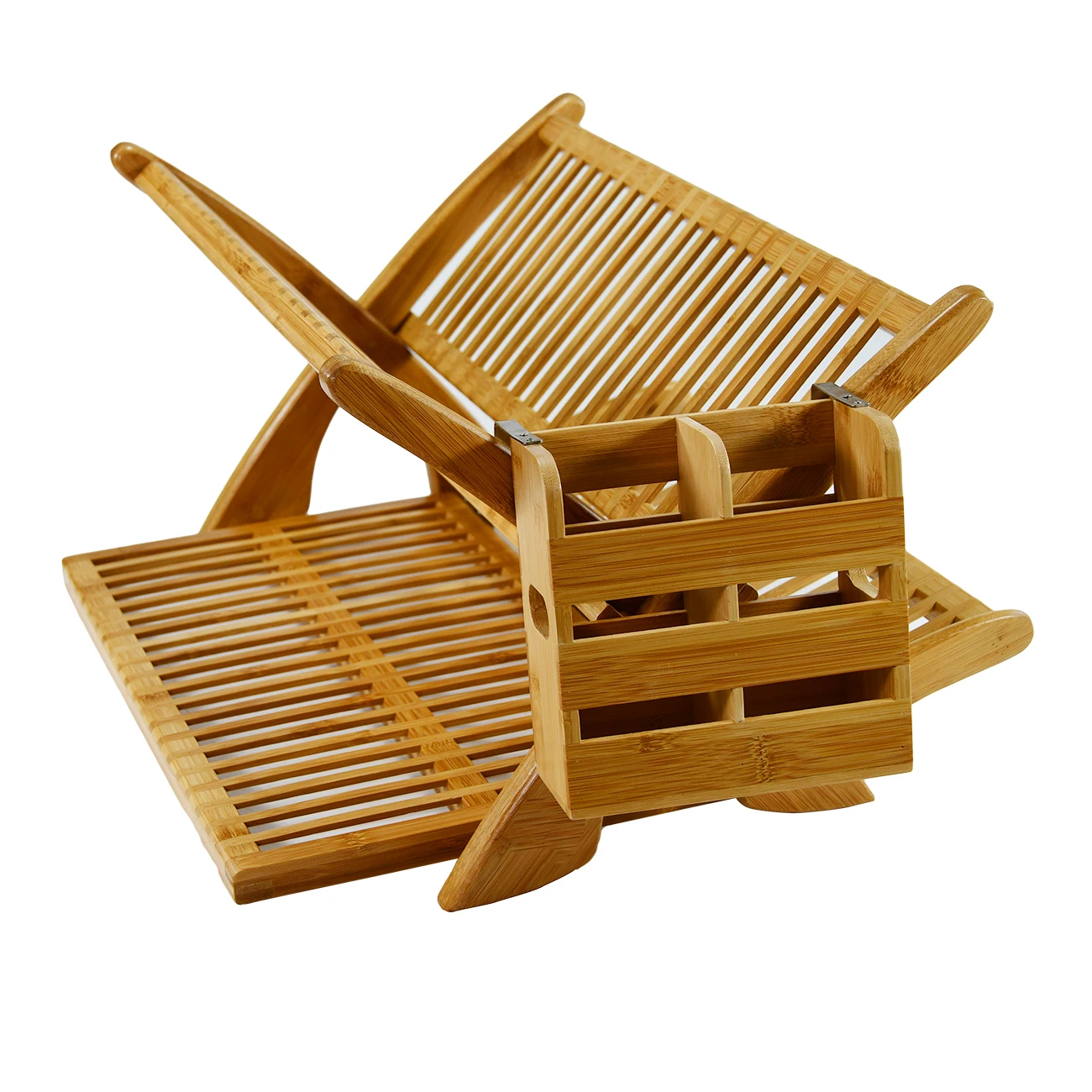 Foldable & Compact Bamboo Wood Plate Drainer Kitchen Dish Drying Rack and Utensil Holder for Kitchen Countertop