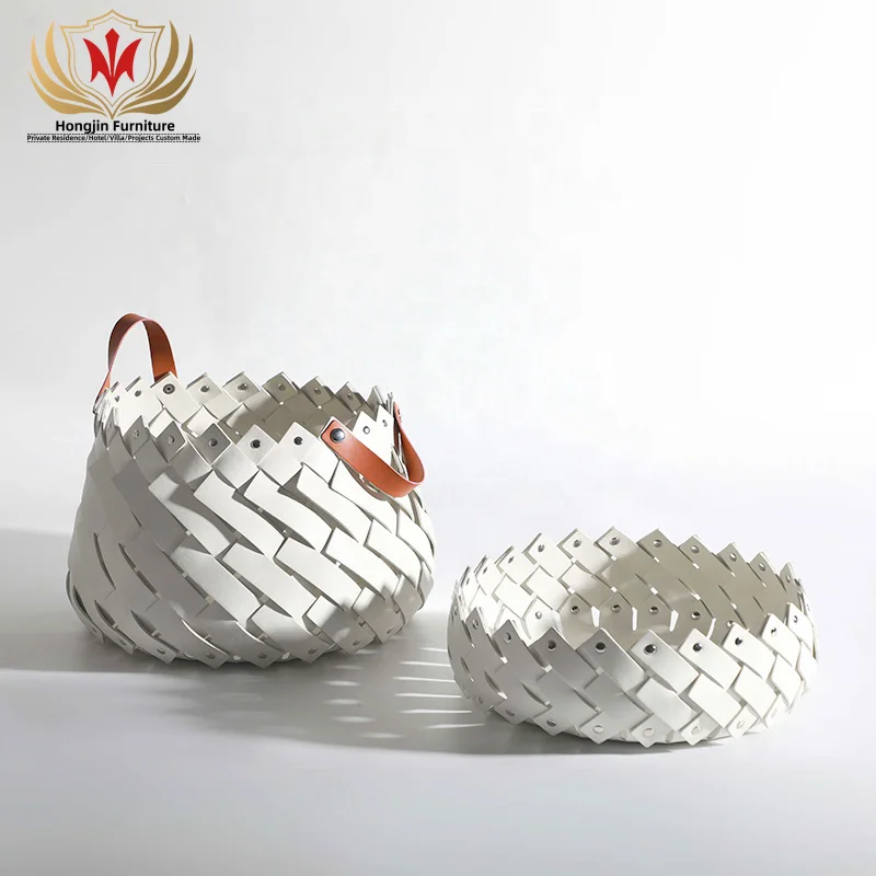 HJ HOME Handmade Luxury Handwoven Leather Magazine Towel Shoes Organizer Storage Basket with customized logo for home decor