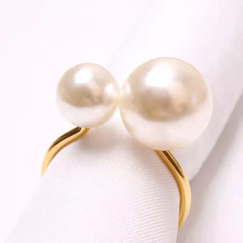 Pearl Style gold Metal Napkin Ring Decorate Custom Wholesale Table luxury Napkin Rings pearl