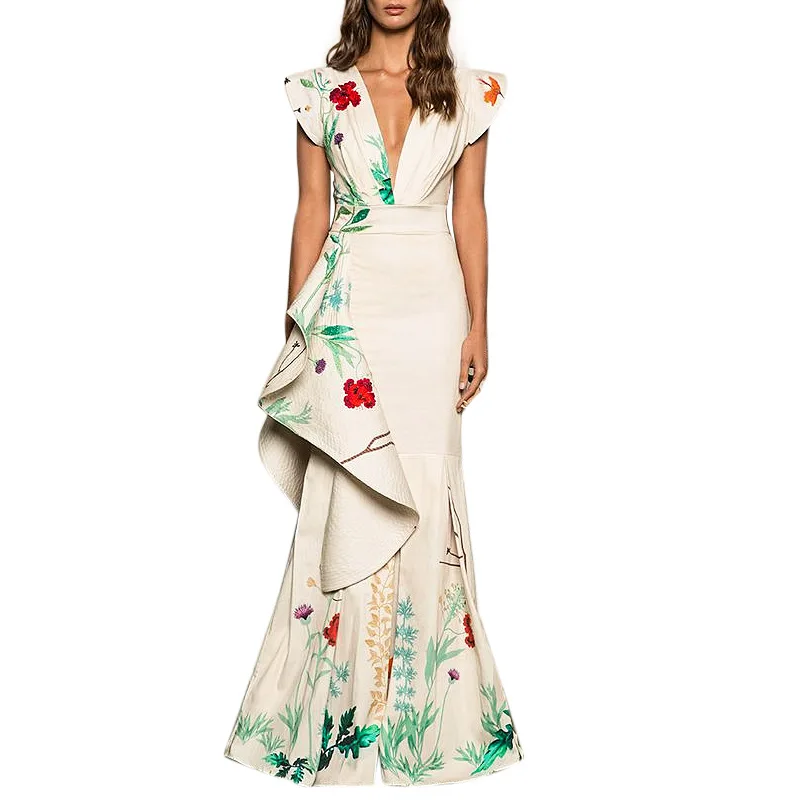 
New sexy dress deep v fishtail evening dress long skirt 