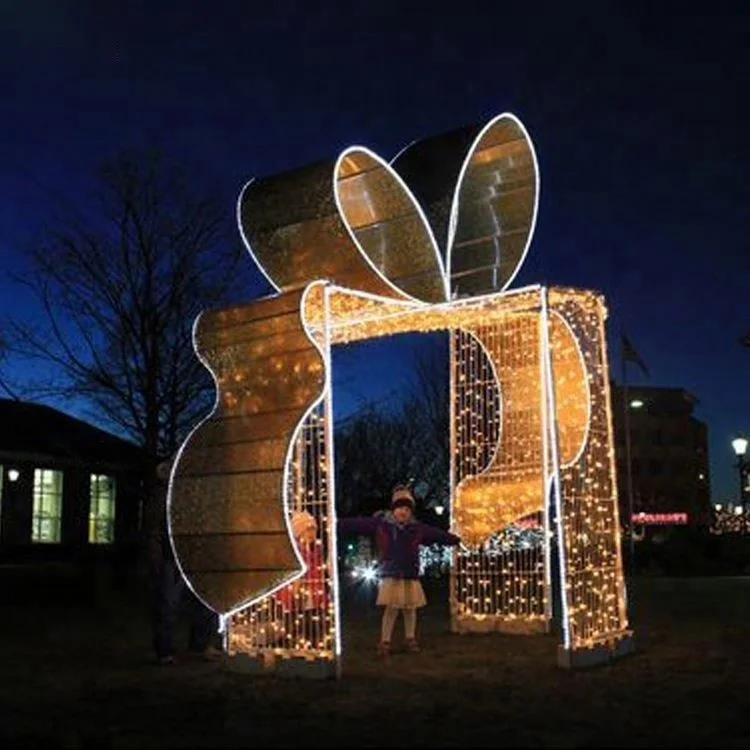 Christmas Decoration Outdoor waterproof Led Street Motif Round Cylinder 3d Gift Box motif light