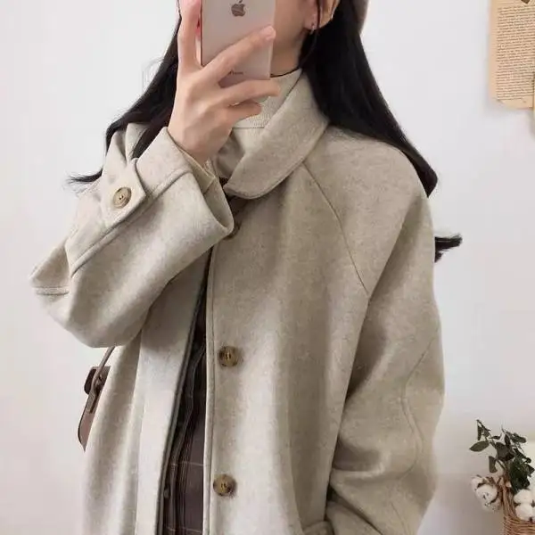 Autumn New  Home British Style Korean Version Womens Double-breasted Mid-length Black Trench Coat Women