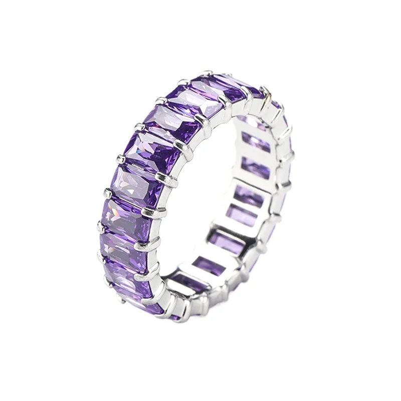 New French Simplicity Light Luxury Minority Colorful Multicolor Zircon Titanium Steel Ring Personality All-match