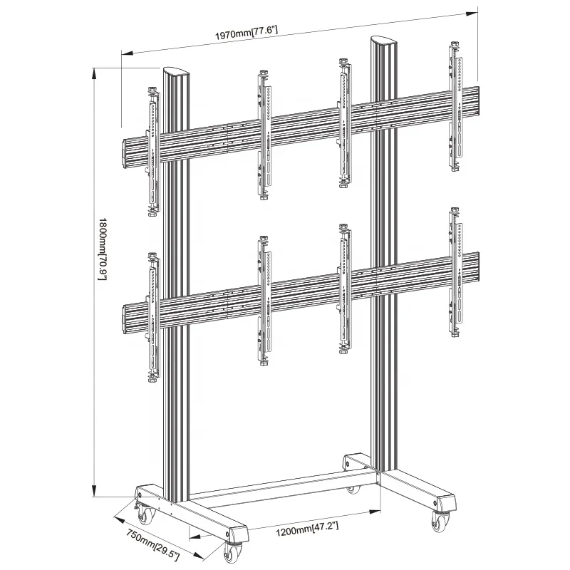 Поддержка 32-65 дюймов 2x2 Quad экран ТВ Стенд 4 телевизора видеостены стенд бесшовные сплайсинга мобильный настенное крепление для телевизора с минимальным заказываемым количеством кронштейнов