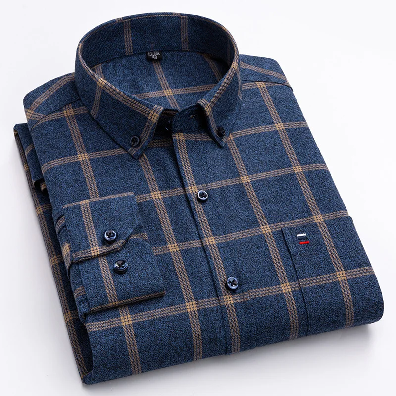 Custom logo flannel casual ground wool plaid shirt for men