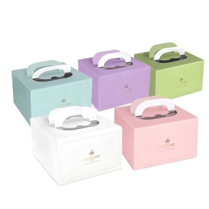 Дешевая переработанная бумажная коробка для тортов хлебобулочных изделий упаковка с пластиковыми прозрачными окнами