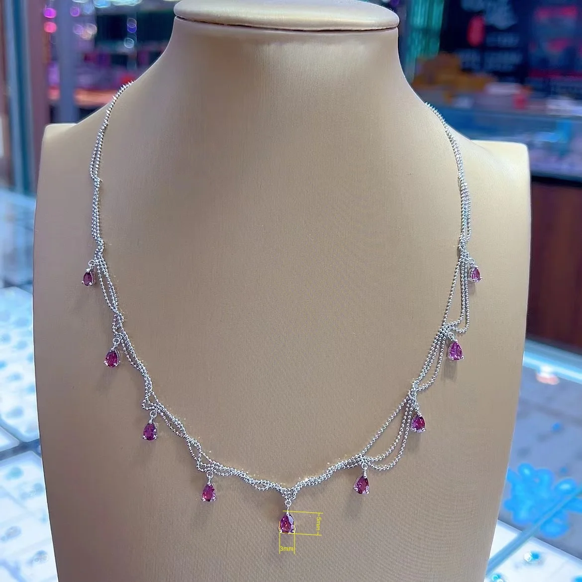 S925 SILVER RHODIUM PLATING SET WITH NATURAL PYROPE NECKLACE