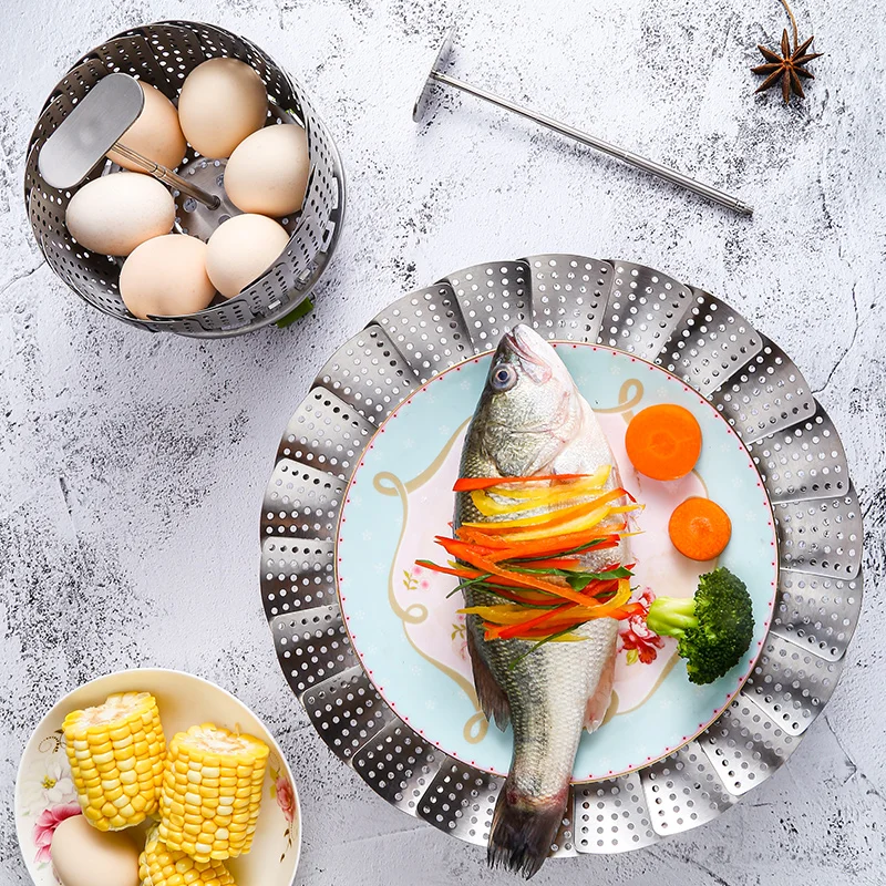 Fish Seafood Cooking Multi-purpose Food Steamer Stainless Steel Foldable Food Steamer  Collapsible Basket