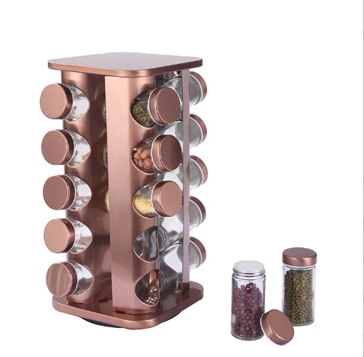 Spinning Spice Rack Jar Spice Rack Organizer for Cabinet Steel Kitchen Seasoning Organizer with Empty Jars and Lables for Count