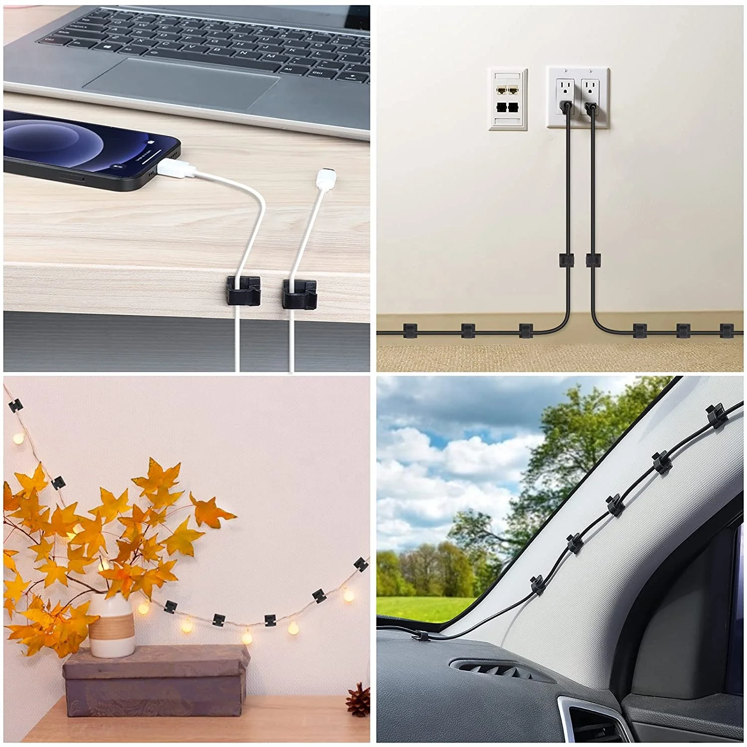Elehk Self-adhesive Cable Cord Organizer Wire Cable Management Holder Cable Clip With Adhesive Sticker