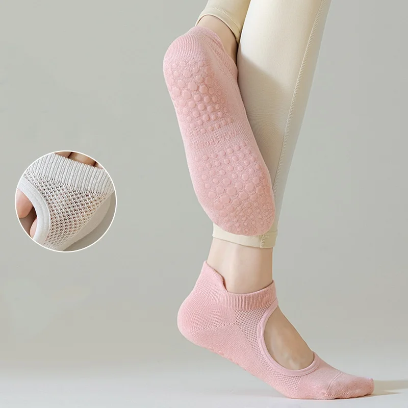 Hot Selling Women Breathable Cotton Grip Instep Cutouts Sports Socks Anti Slip Ankle Yoga Pilates Socks