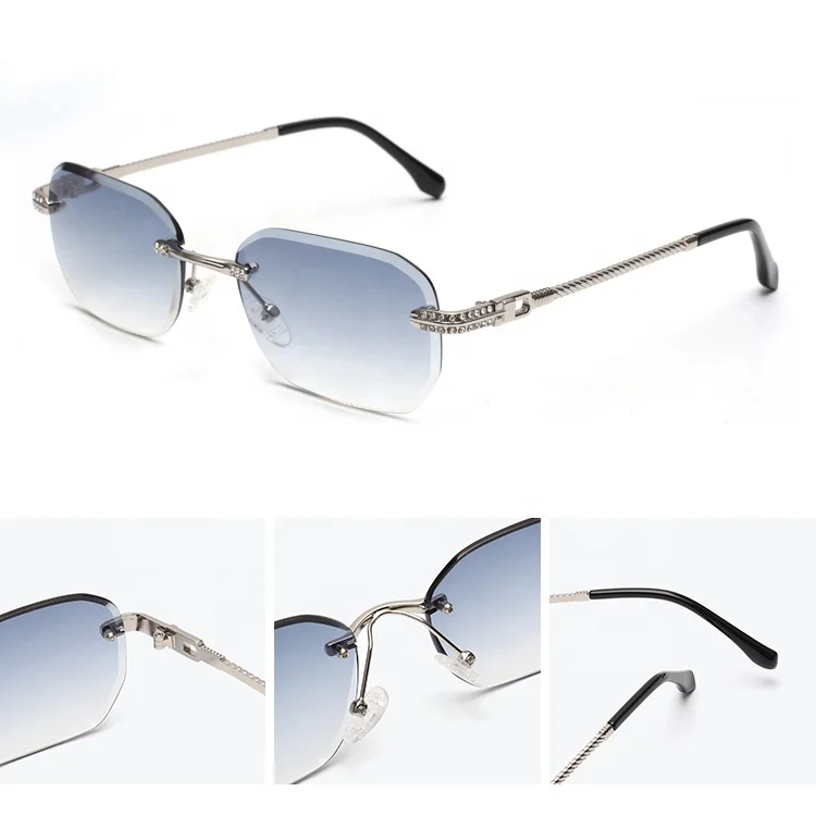 2023 солнцезащитные очки без оправы с обрезными краями в стиле ретро, металлические прямоугольные дизайнерские очки для мужчин