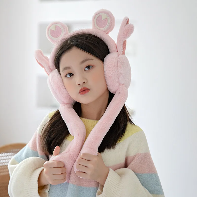 Autumn and winter new furry warm movable earmuffs solid color cartoon cute thick furry earmuffs for women