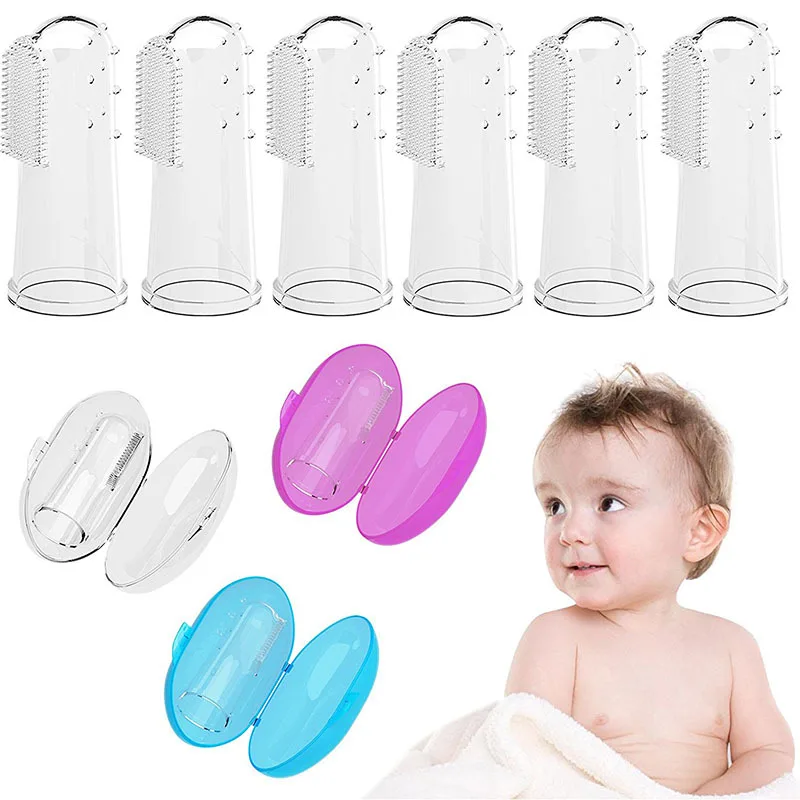 BPA Free Silicone Toothbrush Box Baby Finger Toothbrush Silicone Toothbrush with Case Set