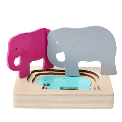 
Wholesale montessori 3D wooden multilayer puzzle custom animal dolphin wooden jigsaw puzzle toy for kids 