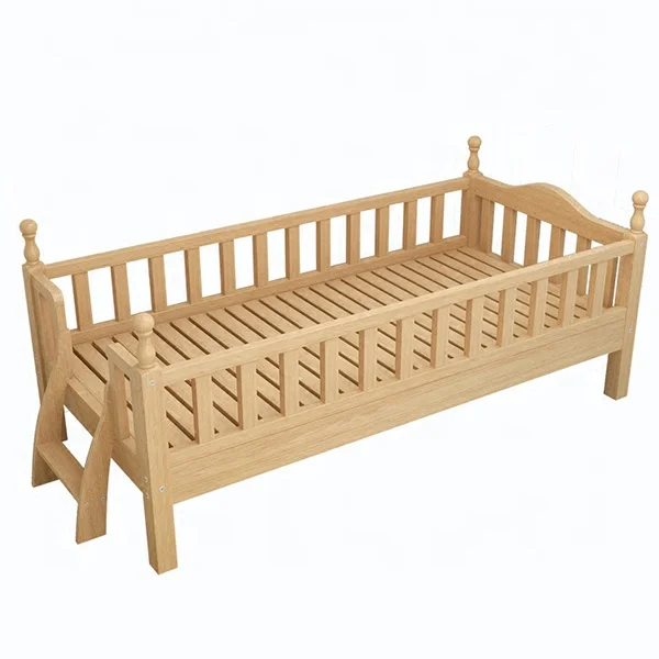 Wooden bed frame single children kids cot bed safety widening stitching baby bed