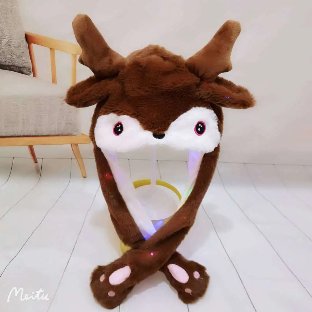 Wholesale Hat Funny Plush LED Light Glowing Moving Ear Hat Flap Cosplay Hat Rabbit Animated Cap Plush Cute Cap
