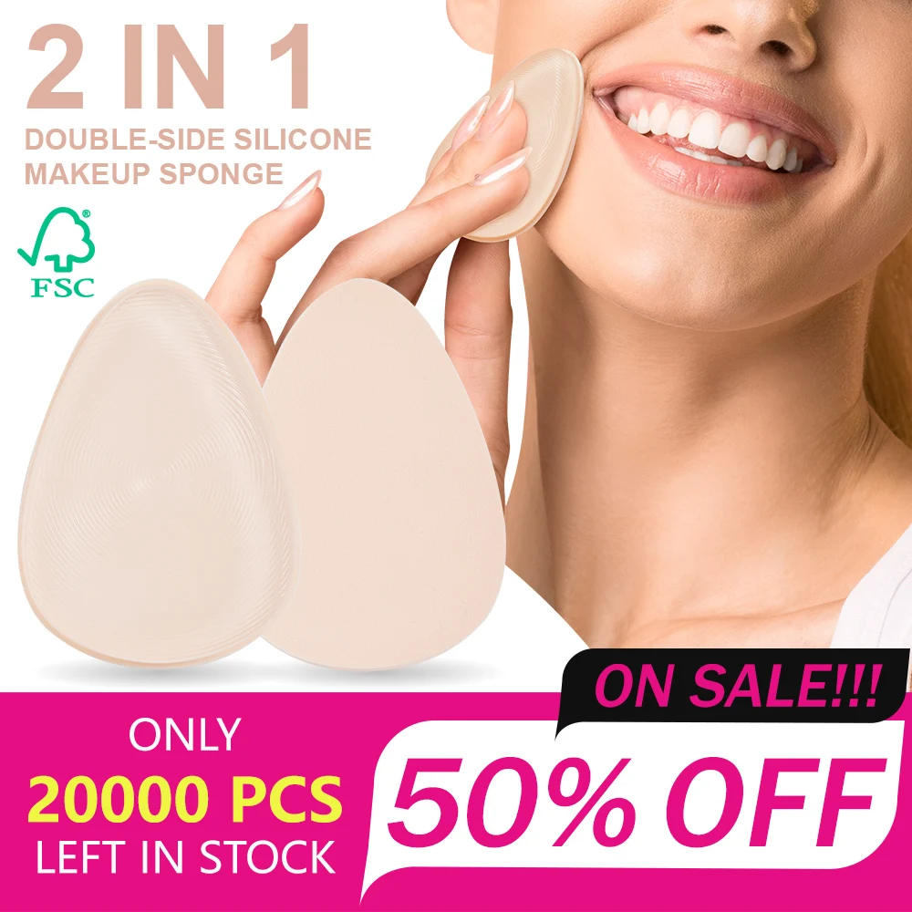 ON SALE Double Side Silicone Powder Puffs 2 in 1 Makeup Sponge Washable Gel Foundation Blender Make Up Sponge With Wet Dry Use