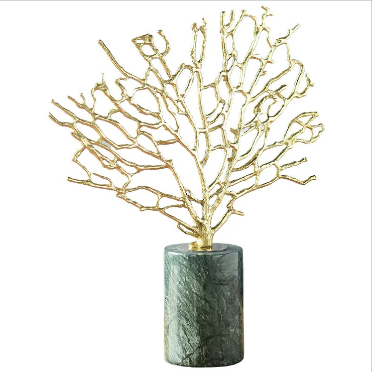 Manufacturers wholesale light luxury post-modern copper tree with green marble home decoration exquisite decoration