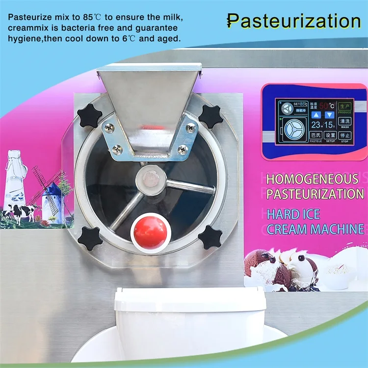 Combine the functions of the pasteurizer and of the batch freezer in one single machine/gelato machine/hard ice cream machine
