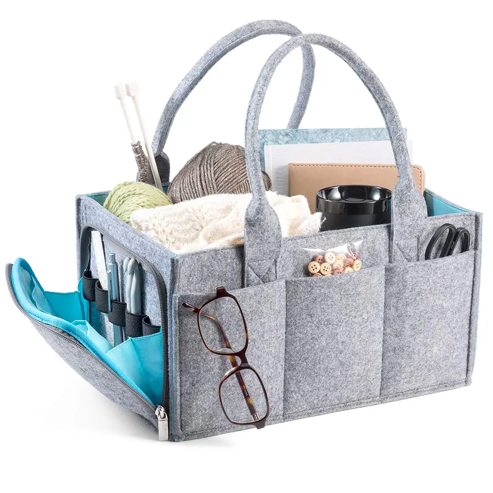 Premium Baby Diaper Organizer Portable Nursery Storage Bin Planner Caddy Heavy Duty 5mm Felt Zipper Pocket Car Seat Storage