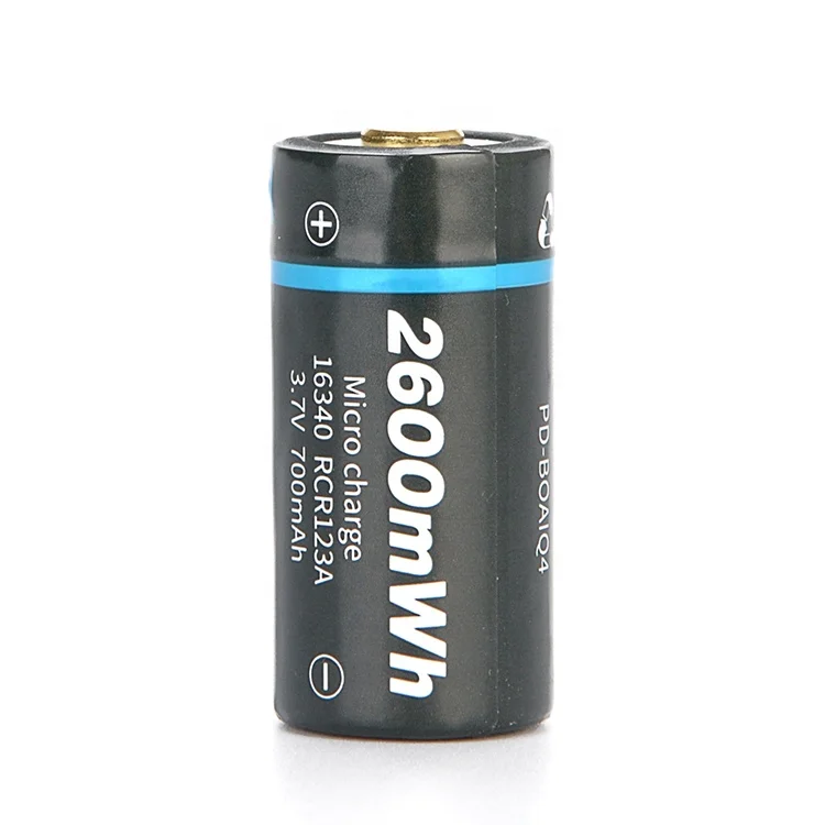 
Micro USB Charge RCR123A 2600mWh 3.7v 700mah 16340 Rechargeable Li-ion Battery with Protection Circuit 