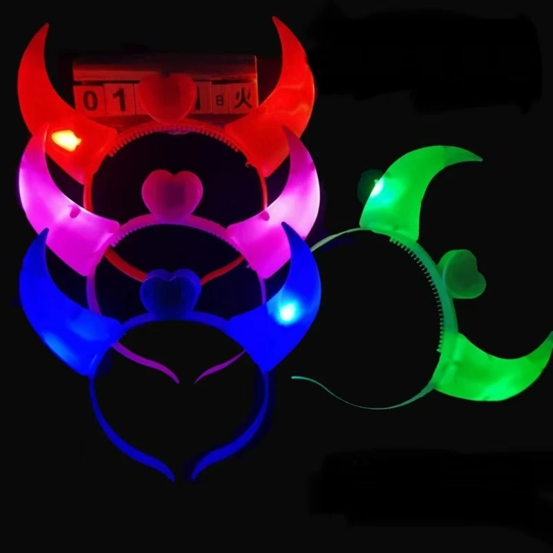 Factory wholesale Led Halloween Party Devil Headband LED Devil Horns for Party Supplies Light Up Devil Headband