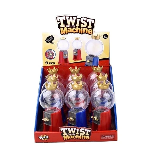 Wholesale Hot Sale Crown Hat Round Candy Jar Mini Plastic Popcorn Vending Machine Gumball Dispenser Candy Toys For Kids