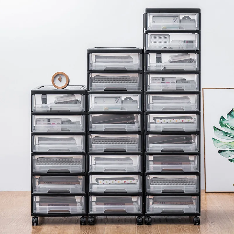 29720 8 Tier Modern Office Storage Boxes plastic household storage drawer cabinet Black Crafts Storage Drawer Carts with Pulley