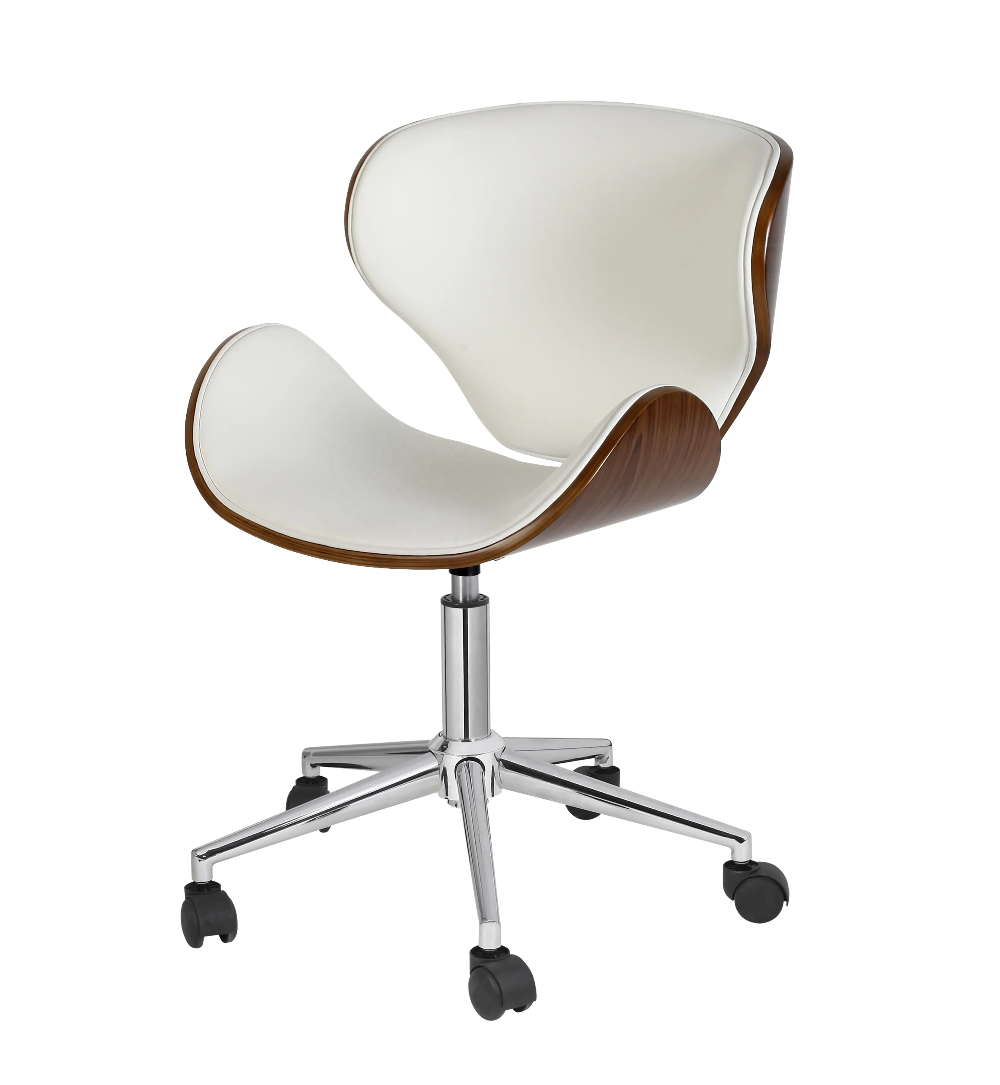 2021 Китай новый современный черный кожаный ореховая отделка деревянная рамка элегантный поворотный офисный стул хромированные ножки офисный производитель