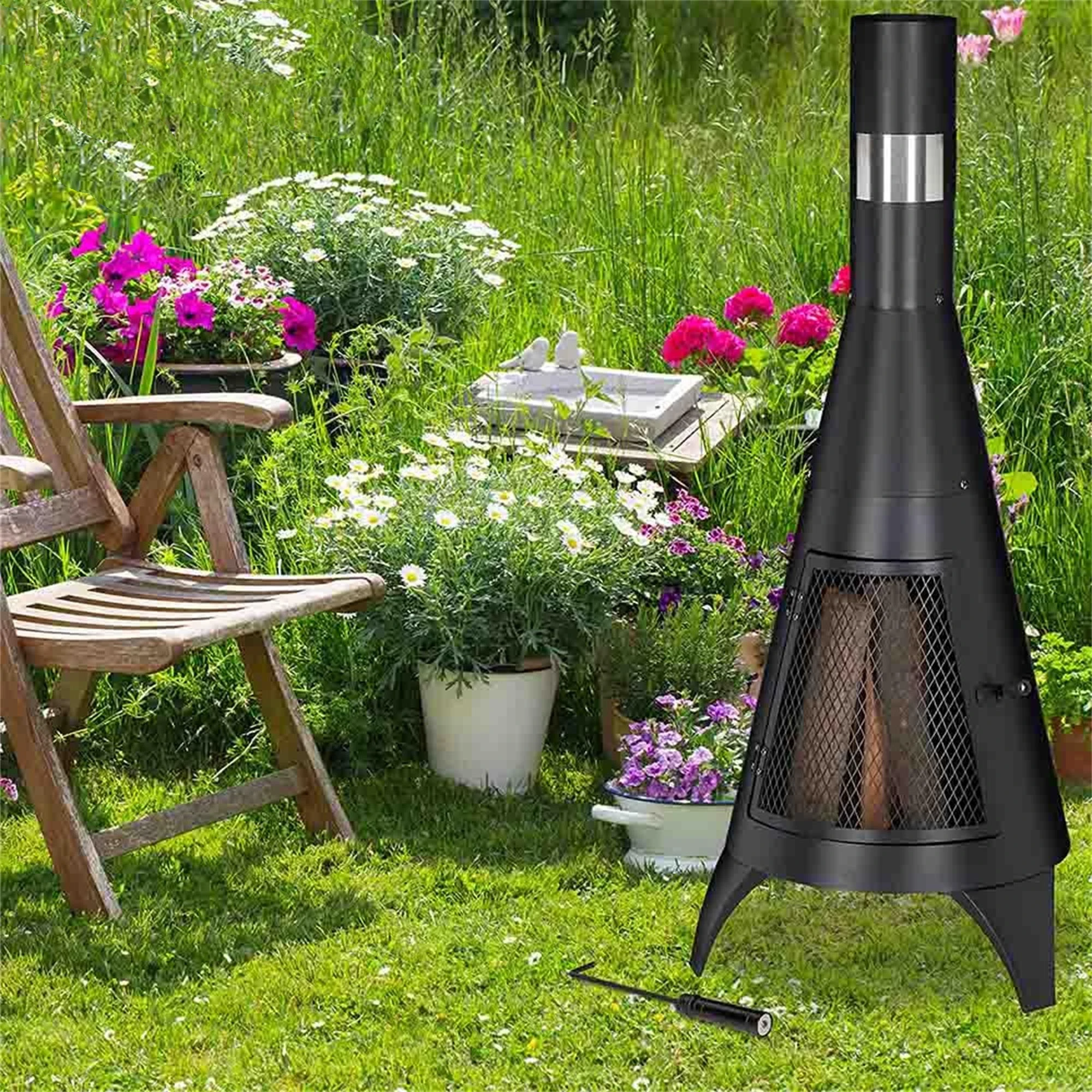 Outdoor Garden Patio Heater Fire Pit Wood Burning Steel Metal Firepit with Chiminea