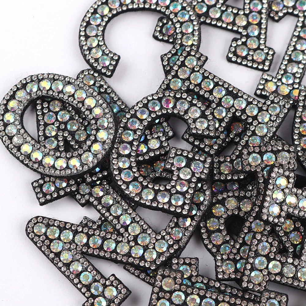 Custom Pearl Alphabet Iron On Embroidered Crystal Rhinestone Beaded Patches Motifs Applique Sequin Bead Letter Patch For Fashion