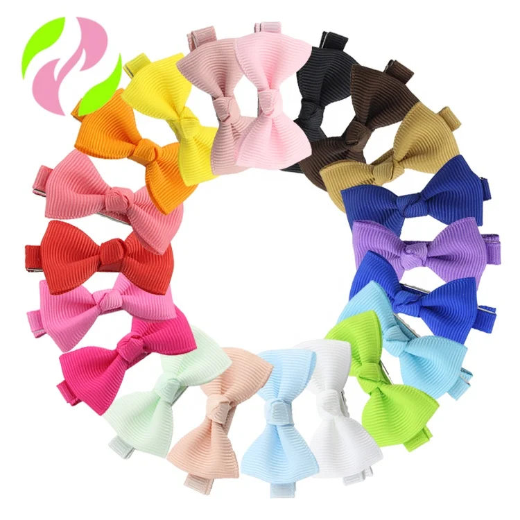 20 pcs 2' Baby Girls Fully Lined Grosgrain Boutique Solid Color Ribbon Mini Hair Bows Clips for Teens Infants Kids Toddlers