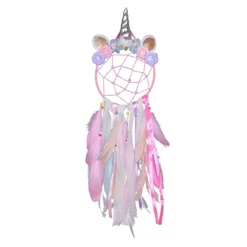 Colorful Feather Lace Dream Catchers Handmade Flowers Unicorn Dreamcatchers Wall Hanging