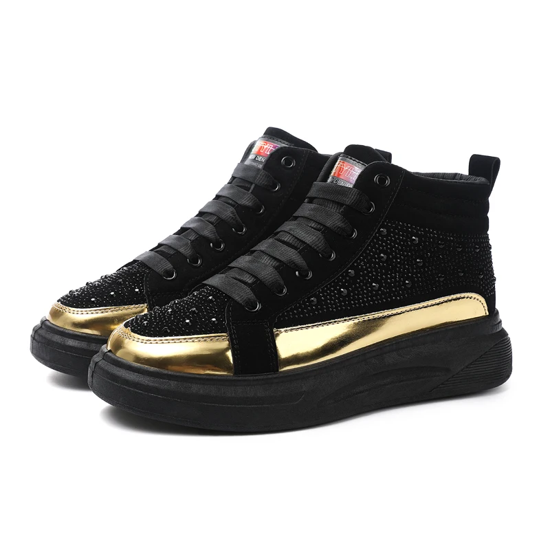 Hot Causal Shoes Sequins Men Shoes Flat High Top Men Glitter Sneakers Casual Trendy Vulcanize Men Footwear
